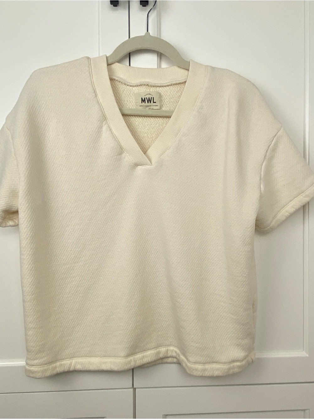 Madewell Cream V-Neck Short Sleeve Sweatshirt